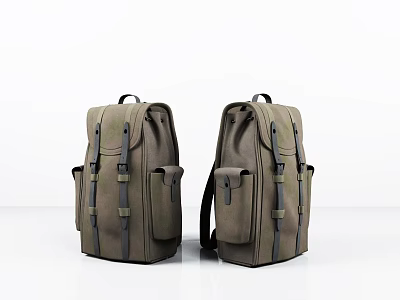 Brown Canvas Backpacks With Multiple Pockets And Adjustable Straps For Daily Use 3d model