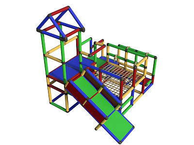 Colorful Kids Playground Structure Featuring Slide Climbing Net And Platform 3d model