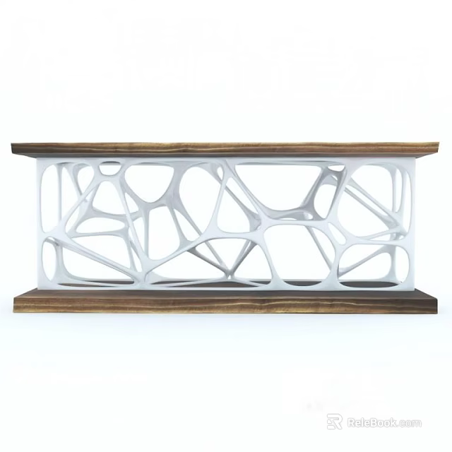 Modern Console Table With Wooden Frame And White Geometric Lattice Design 3d model 