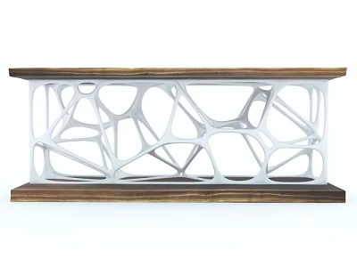 Modern Console Table With Wooden Frame And White Geometric Lattice Design 3d model