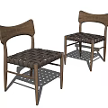 Modern Woven Leather Dining Chairs With Wooden Frame And Curved Backrest Design