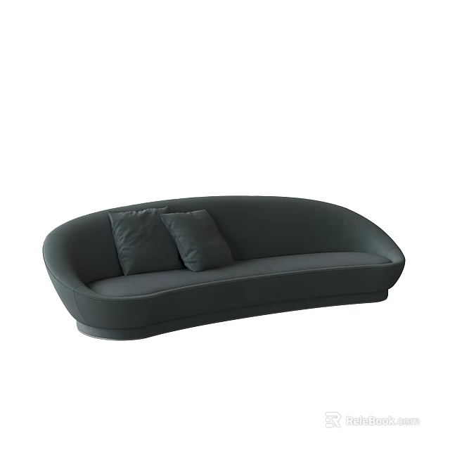 Modern Curved Dark Green Multi Seater Sofa with Two Comfortable Cushions 3d model
