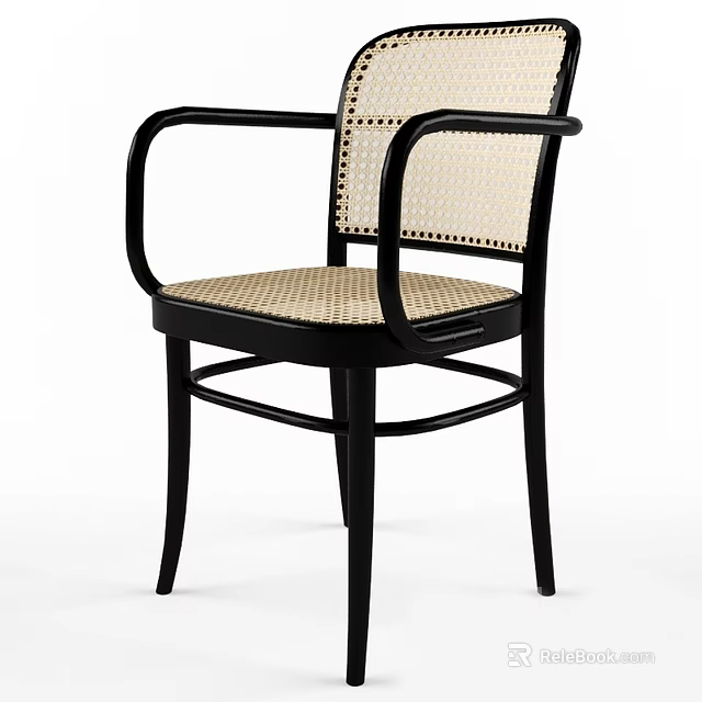 Single Chair Featuring Black Wooden Frame Cane Weave Backrest And Comfortable Seat Design 3d model 