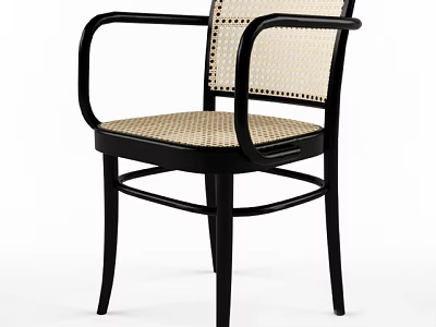 Single Chair Featuring Black Wooden Frame Cane Weave Backrest And Comfortable Seat Design 3d model