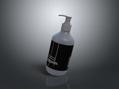 White Plastic Pump Dispenser Bottle With Black Label For Daily Cleaning Products 3d model