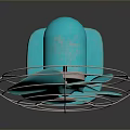 Modern Turquoise Electric Fan with Metal Grille Blue Blades and Red Logo Base