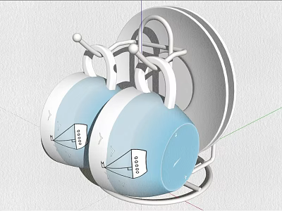 Modern Dinnerware Set With Blue Mugs Plate And Metal Storage Rack 3d model