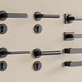 Black Door Handles in Various Modern Styles on Beige Background 3d model