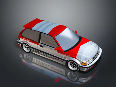 Red And Silver Racing Car With Rear Spoiler And Alloy Wheels 3d model