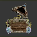 Open Decorated Wooden Treasure Chest With Gold Coins And Colorful Flower Vines Leaves