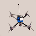 Gray Frame Drone With Four Propellers Blue Cube Component And Long Rod 3d model