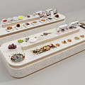 Stylish Buffet Table With White Countertop And Various Dishes 3d model