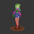 Anime Character Figurine In Pink And Red Outfit With Hat Standing On Red Base
