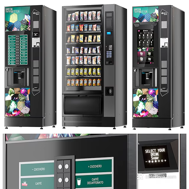 Commercial Refrigerated Vending Machines With Digital Screen And Beverages Snacks 3d model 