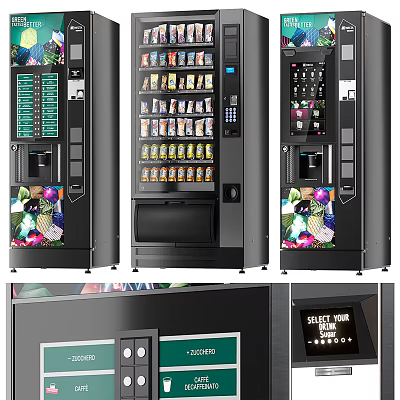 Commercial Refrigerated Vending Machines With Digital Screen And Beverages Snacks 3d model