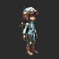 Cute 3D Game Movie Character in Blue Jumpsuit with Aviator Goggles and Mechanical Details