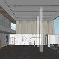 Modern Office Reception Area With Marble Desk Wooden Slat Wall And Large Glass Windows