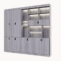 Modern Gray Wooden Storage Cabinet Shelves With Combined Open Shelves And Closed Cabinets LED Lighting