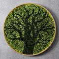 Tree Shaped Greenery Wall In Circular Frame On Gray Wall 3d model
