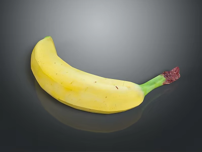 Fresh Ripe Banana With Yellow Peel And Green Stem Healthy Fruit 3d model