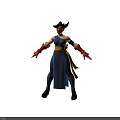 3D Model Character Wearing Blue Dress with Yellow Belt Red Gloves and Black Armband