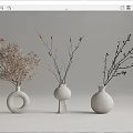 White Vases In Various Shapes With Dried Flowers And Branches For Minimalist Decor