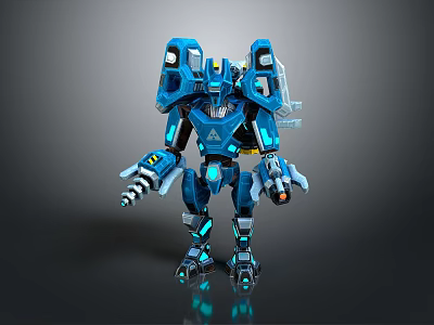 Blue Sci Fi Mech Robot With Mechanical Armor And Glowing Accents 3d model