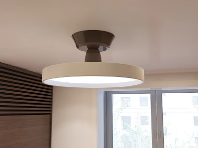 Modern Ceiling Light With White Lampshade And Black Base In Living Room 3d model