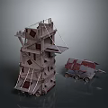Ancient Wooden Siege Weapon With Multi Layer Structure And Wheeled Cart Design 3d model