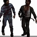 Two Bloody Zombie Characters With Tattered Striped Sweater And Jacket