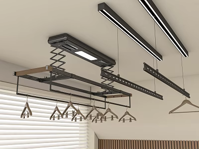Multiple Hanging Clothes Hangers With Ceiling Mounted LED Light Strips Indoor 3d model