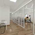 Bright Modern Public Office Space With Glass Partitions Wooden Flooring And Desks