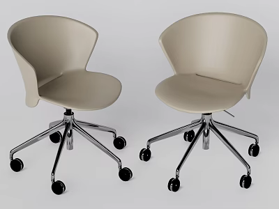 Beige Office Chairs With Curved Backrest Silver Metal Base And Black Casters 3d model