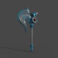 Ornate War Hammer With Blue Metal Spiral Design Red Gemstone And Chain Decoration