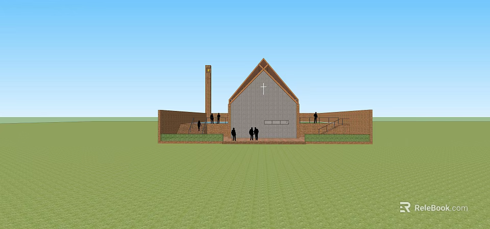 Ancient Church Building Featuring Gabled Roof Cross Tower And Brick Walls 3d model 