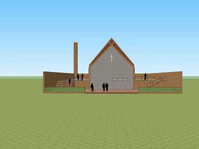 Ancient Church Building Featuring Gabled Roof Cross Tower And Brick Walls 3d model