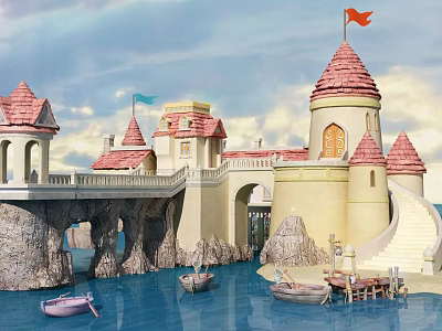 European-style cartoon building island castle 3d model