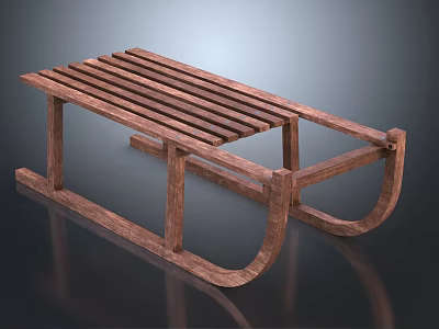 Wooden Play Equipment Sled With Striped Planks And Curved Base For Children 3d model