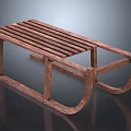 Wooden Play Equipment Sled With Striped Planks And Curved Base For Children