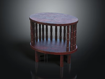 Classic Round Wooden Side Table With Two Tier Design And Vertical Slats 3d model