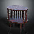 Classic Round Wooden Side Table With Two Tier Design And Vertical Slats