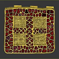 Square Red and Gold Fashion Brooch with Intricate Spiral Patterns and Enamel Inlay Design