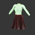 Light Blue Striped Long Sleeve Top With Black A Line Skirt And Gold Belt