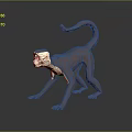Low Poly 3D Monkey Model With Purple Beige Long Tail Standing Pose On Grey Background 3d model