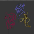 Colorful Neon Light Face Silhouettes in Pink Blue Yellow on Black Background Modern Art Design