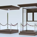 Brown Security Booths With Transparent Glass Walls Canopy Roof And Red Rope Barriers
