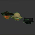 Different Types of Hats Including Wide Brim Explorer and Graduation Cap with Orange Hair