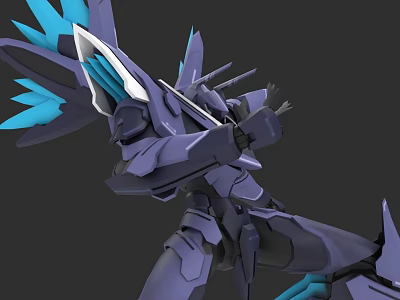 Game Movie Character Purple Blue Mecha With Sharp Armor And Blue Fins 3d model