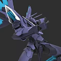 Game Movie Character Purple Blue Mecha With Sharp Armor And Blue Fins