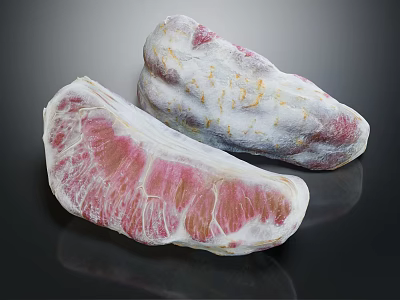 Sliced Grapefruit with Pink Flesh and White Pink Rind on Black Surface 3d model